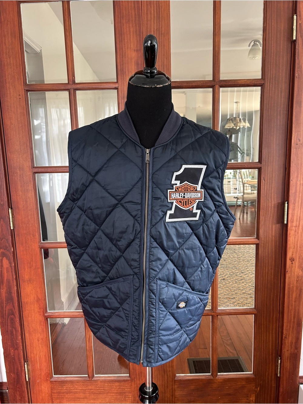 Harley-Davidson Patch on Quilted Zip-Up Zip-Front Dickies Vest Large